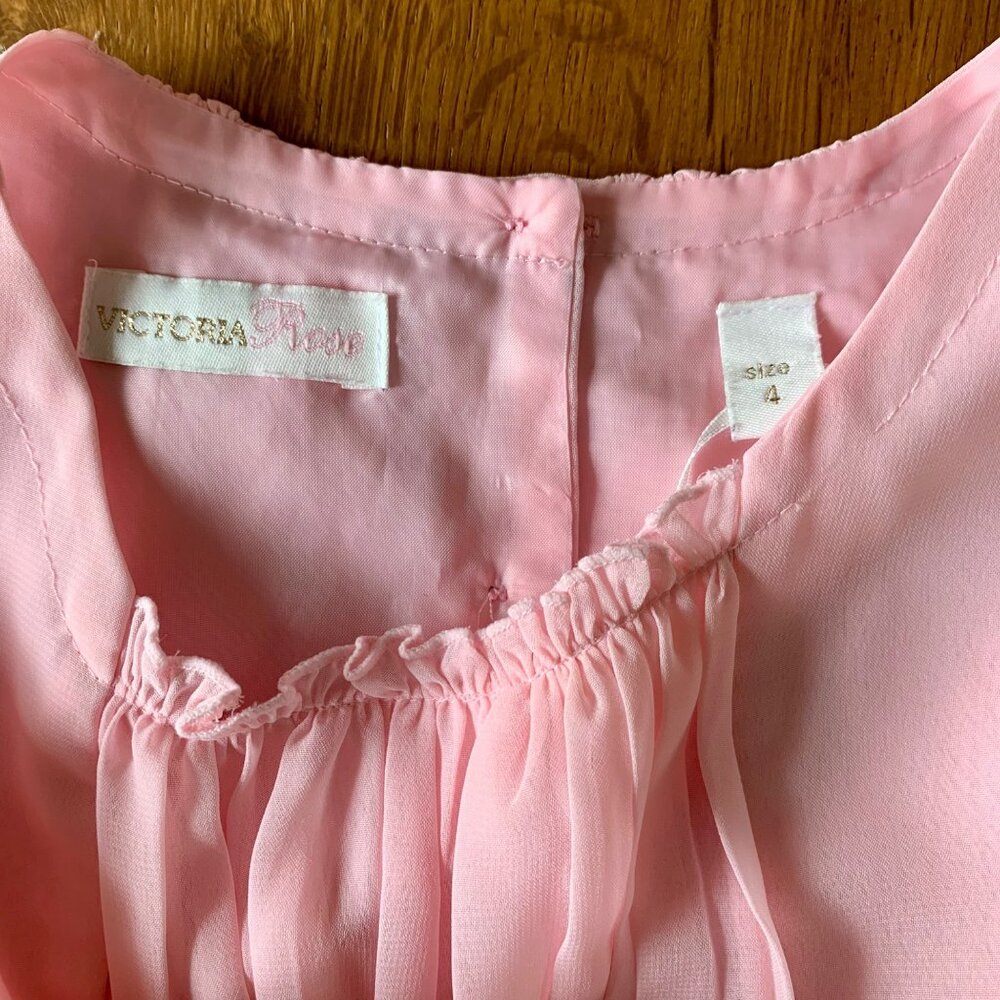 VICTORIA ROSE Pink Chiffon Dress Girls 4 4T Flower Detail Party Dress Fancy Girl - Picture 6 of 8